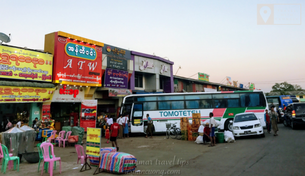 The bus station to Bagan, out of JJ Bus, is a few other vehicles.