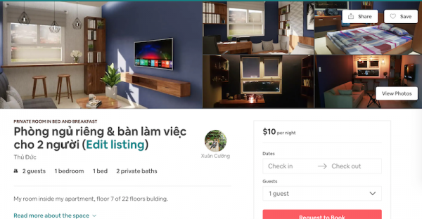 PhÃ²ng Airbnb mÃ  CÆ°á»ng Äang ÄÄng cho thuÃª á» Thá»§ Äá»©c