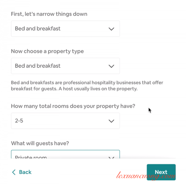 Chọn dạng phòng mà bạn cho thuê qua Airbnb