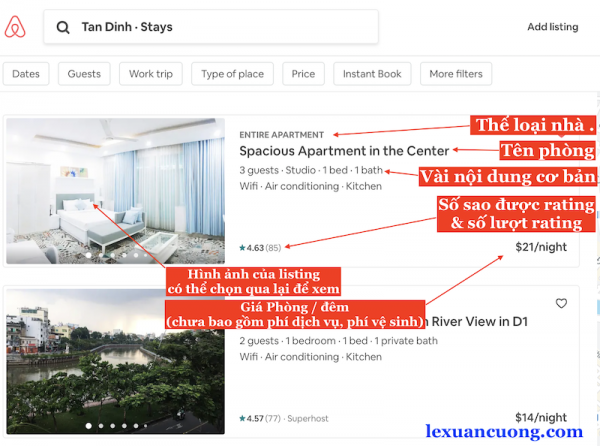 Những thứ mà khách hàng nhìn thấy trên kết quả tìm kiếm của Airbnb